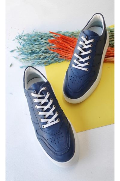 Lacivert - Kadın Hakiki Deri Sneaker